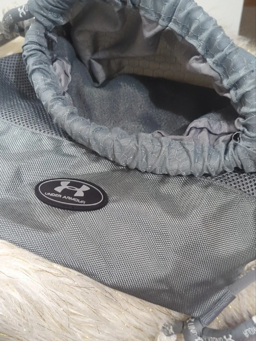 Under Armour Light Gray Drawstring Backpack with Front Zip Pocket